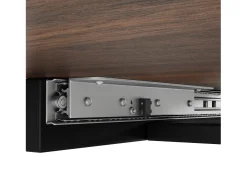 Mesa de comedor rectangular extensible 120-160x80x75cm con tablero chapado en madera imitación madera marrón y patas cruzadas negras