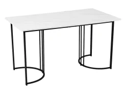 Mesa de Comedor Rectangular 140x80 cm para 6 Personas - Patas Ajustables - Metal y Madera - Blanco/Negro Moderno