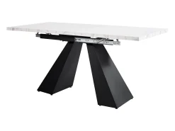 Mesa de comedor rectangular extensible para 4-6 personas, tablero efecto mármol blanco con 2 patas de metal negro - 99/159x74x77cm