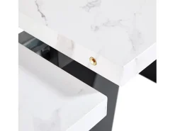 Mesa de comedor rectangular extensible para 4-6 personas, tablero efecto mármol blanco con 2 patas de metal negro - 99/159x74x77cm