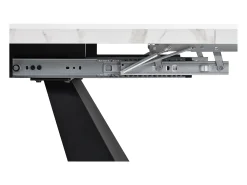 Mesa de comedor rectangular extensible para 4-6 personas, tablero efecto mármol blanco con 2 patas de metal negro - 99/159x74x77cm