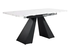 Mesa de comedor rectangular extensible para 4-6 personas, tablero efecto mármol blanco con 2 patas de metal negro - 99/159x74x77cm