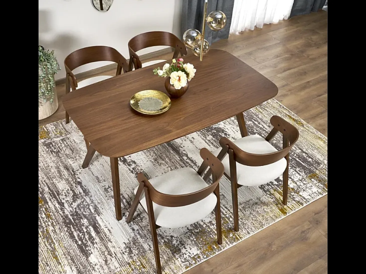 Mesa de comedor rectangular 160 cm con tablero y patas de nogal MIGUEL