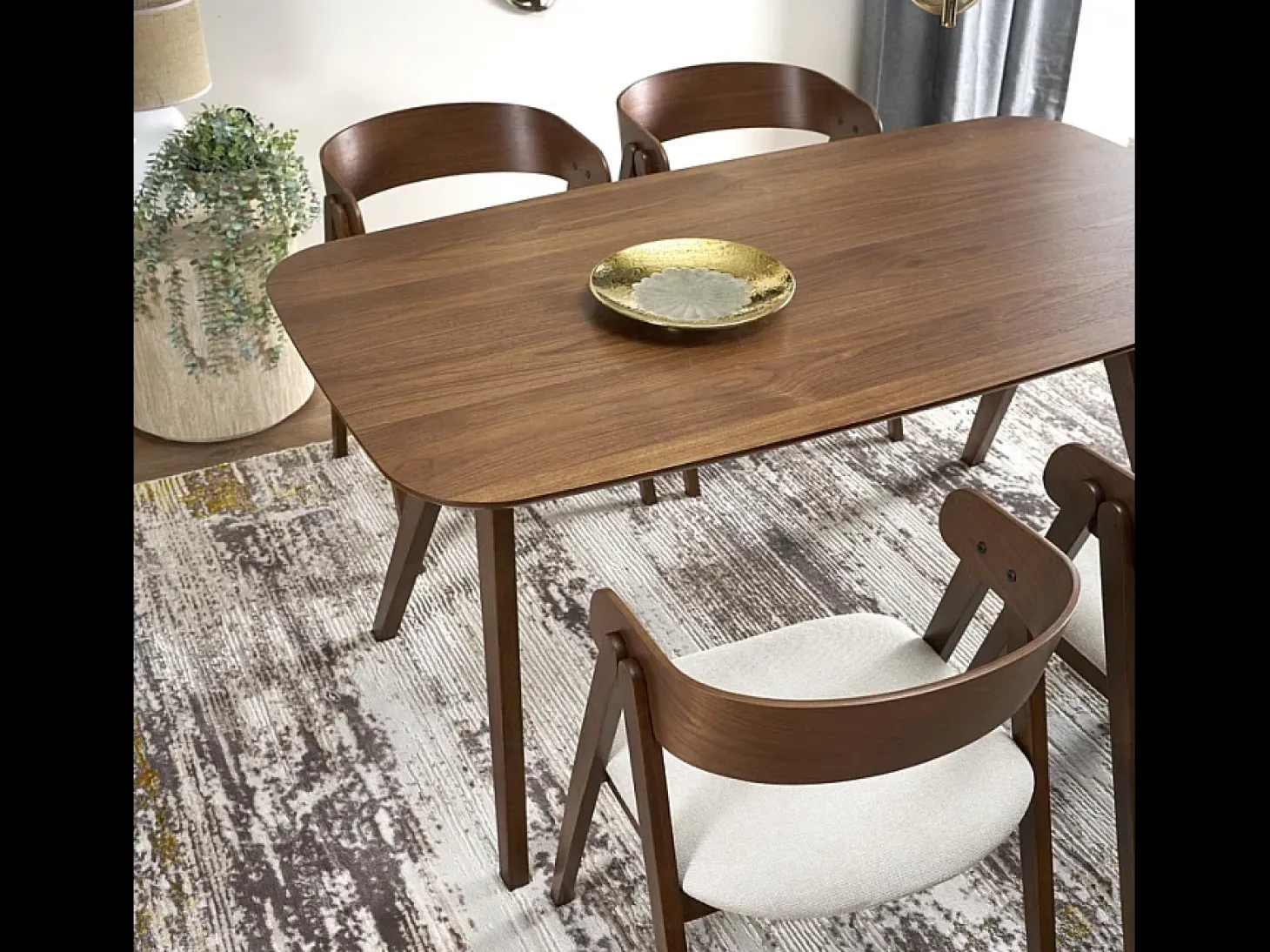 Mesa de comedor rectangular 160 cm con tablero y patas de nogal MIGUEL