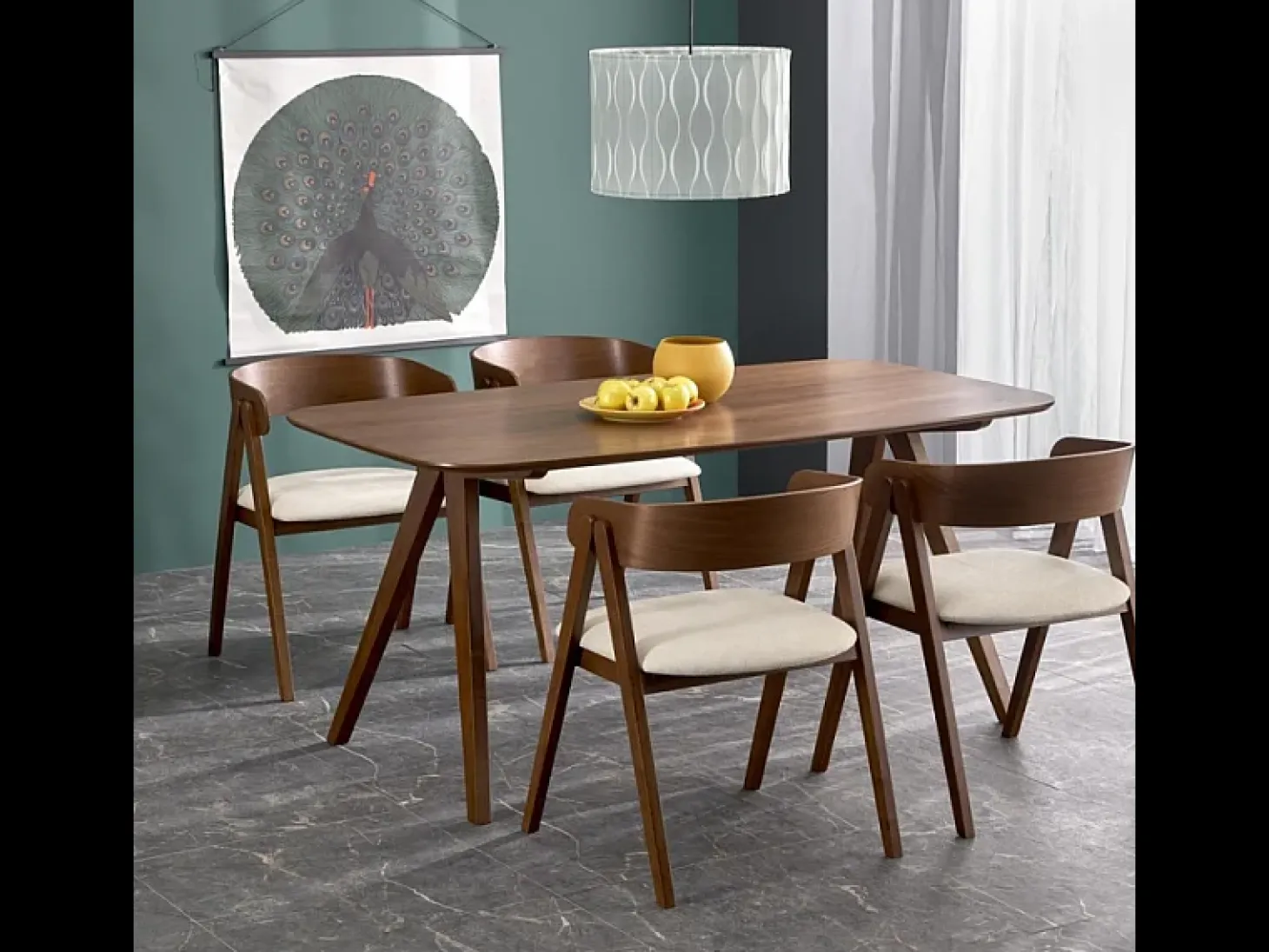 Mesa de comedor rectangular 160 cm con tablero y patas de nogal MIGUEL