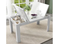 Mesa de comedor rectangular con espacio de almacenamiento, 120 x 70 x 75 cm, MDF, color blanco.