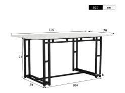 Mesa de comedor rectangular de 120 x 70 cm, estilo lujoso, con marco de metal y superficie de mármol para comedor y sala de estar, patas de mesa negras