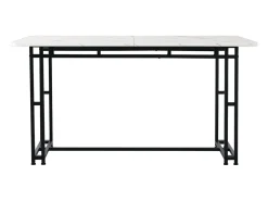 Mesa de comedor rectangular de 120 x 70 cm, estilo lujoso, con marco de metal y superficie de mármol para comedor y sala de estar, patas de mesa negras