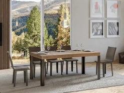 Mesa de comedor rectangular Liva 180 cm de madera clara con patas de metal gris oscuro
