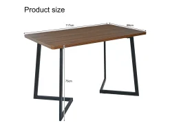 Mesa de comedor rectangular 117x68x75cm con tapa chapada en nogal marrón y patas de metal negro