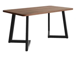 Mesa de comedor rectangular 117x68x75cm con tapa chapada en nogal marrón y patas de metal negro