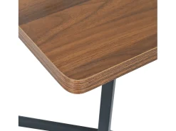 Mesa de comedor rectangular 117x68x75cm con tapa chapada en nogal marrón y patas de metal negro