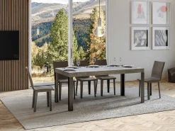 Mesa de comedor rectangular Liva 180 cm gris hormigón con patas de metal gris oscuro