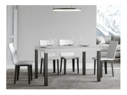 Mesa de comedor rectangular Evy de fresno blanco y metal antracita 160 cm