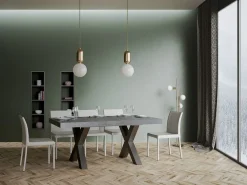 Mesa de comedor rectangular Tsara 160 cm de hormigón gris con patas de metal gris oscuro