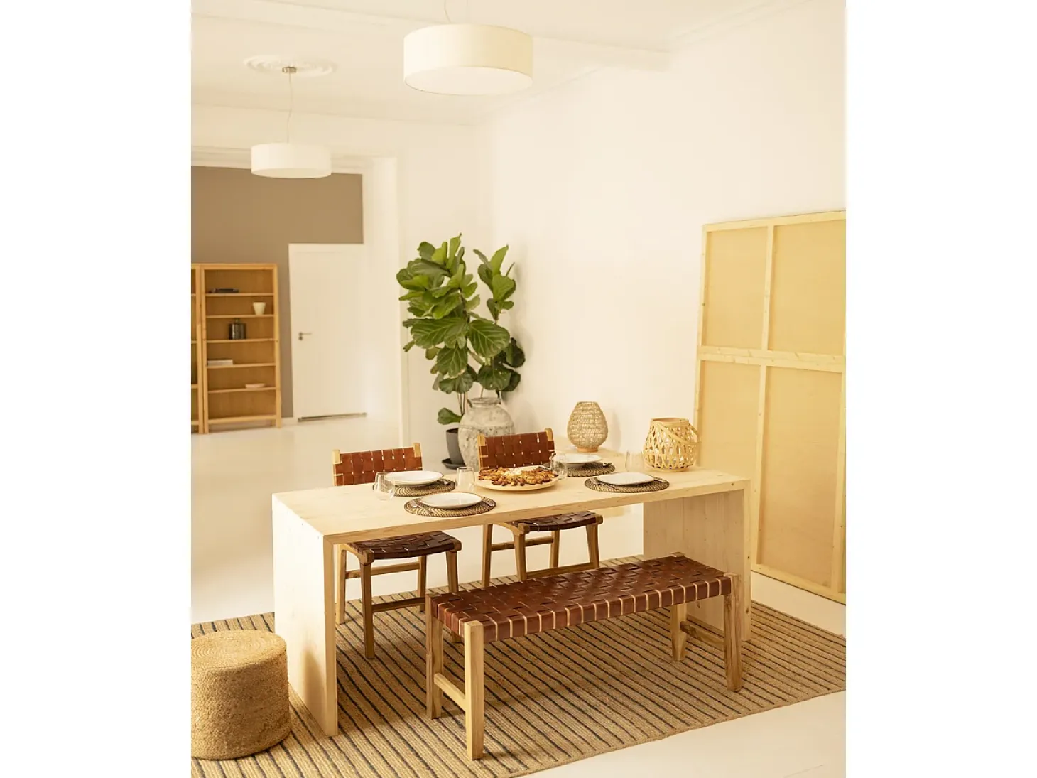 Mesa de comedor rectangular de madera de abeto maciza Decowood en tono natural de 120x75cm - TELVA - DECOWOOD