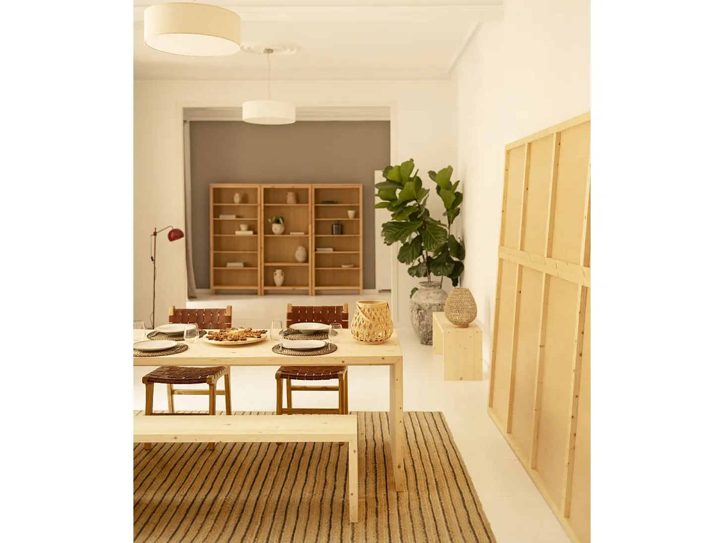 Mesa de comedor rectangular de madera de abeto maciza Decowood en tono natural de 120x75cm - TELVA - DECOWOOD