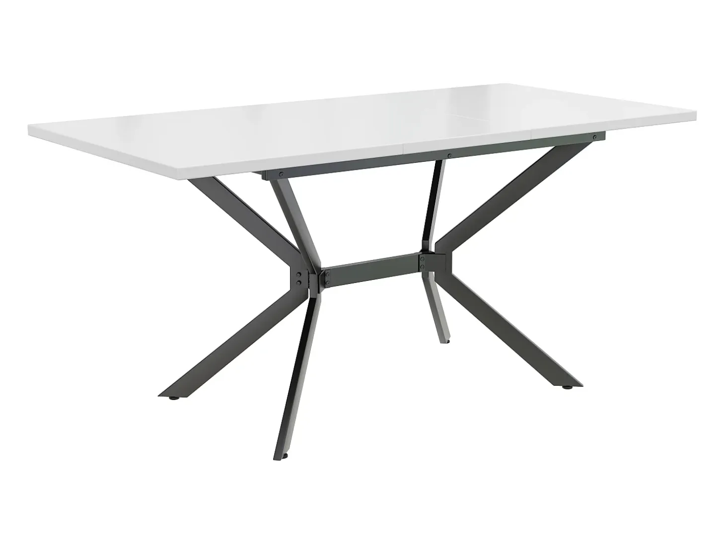 Mesa de comedor rectangular extensible para 4-6 personas en MDF, tablero blanco y patas cruzadas de metal negro - 120/160x80x75cm