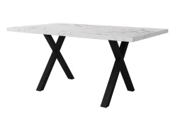 Mesa de comedor rectangular de hierro forjado - 140 x 80 x 76 cm - efecto mármol - MDF - blanco + negro