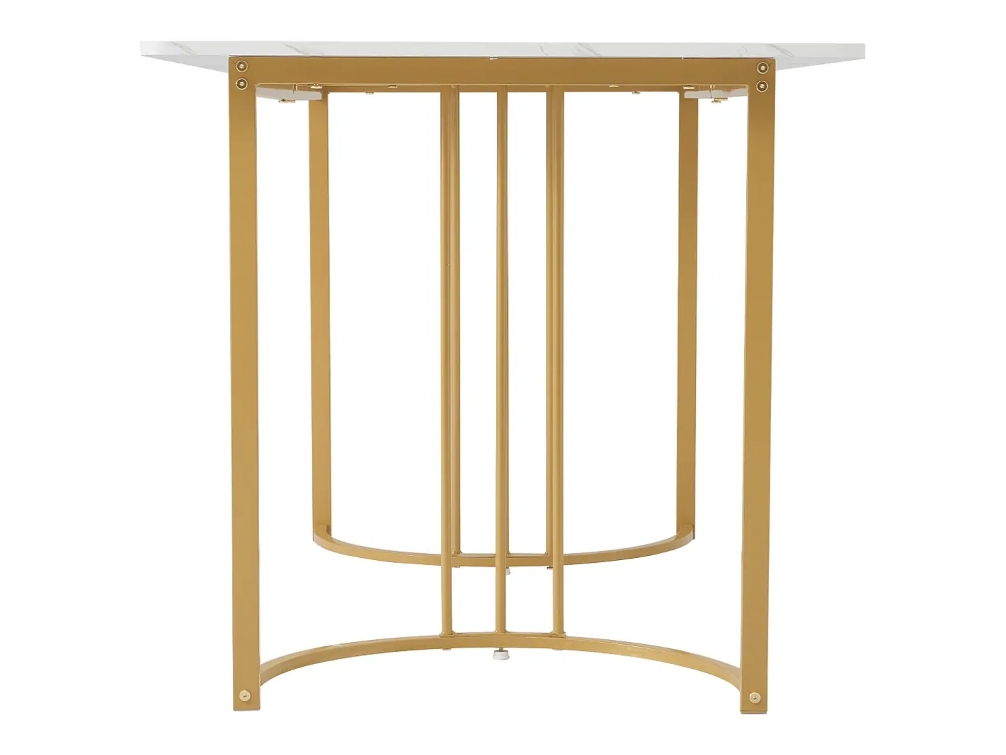 Mesa de Comedor Rectangular 140x80 cm para 6 Personas - Patas Ajustables - Metal y Madera - Blanco/Dorado Moderno