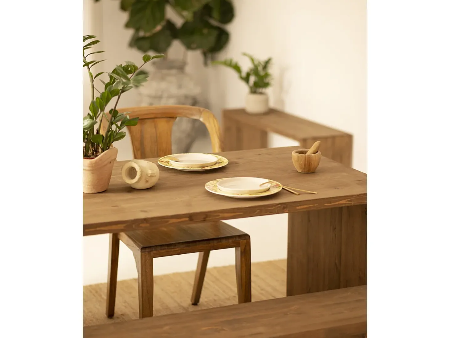 Mesa de comedor rectangular de madera de abeto maciza Decowood en tono roble oscuro de 120x75cm - TELVA - DECOWOOD