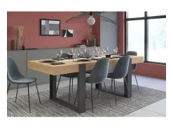 Mesa de comedor rectangular estilo industrial - Paneles de partículas - Decoración Roble Artesanal y Gris Sombra