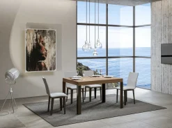 Mesa de comedor rectangular Liva 130 cm de madera clara con patas de metal gris oscuro