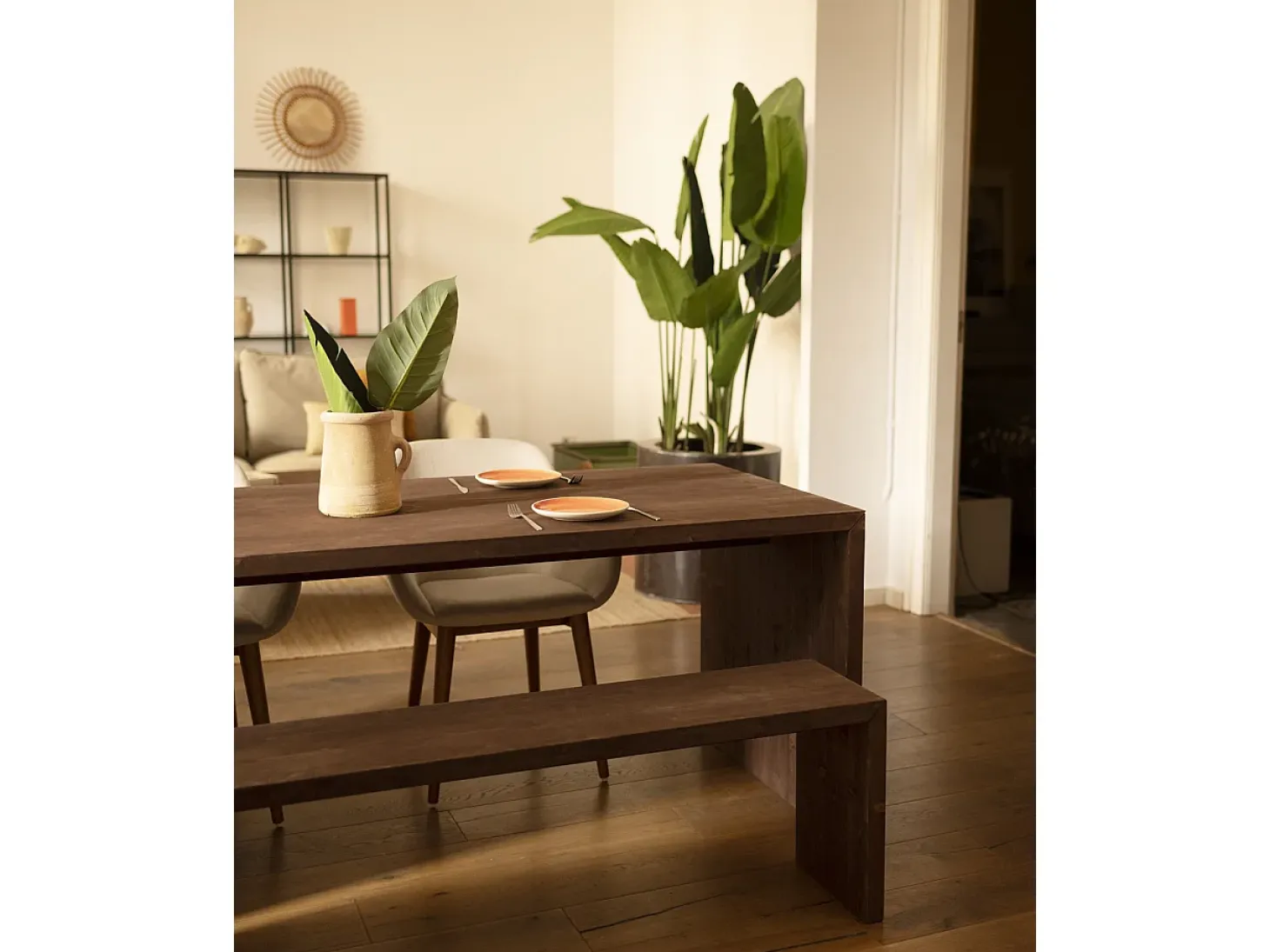 Mesa de comedor rectangular de madera de abeto maciza Decowood en tono nogal de 200x75cm - TELVA - DECOWOOD
