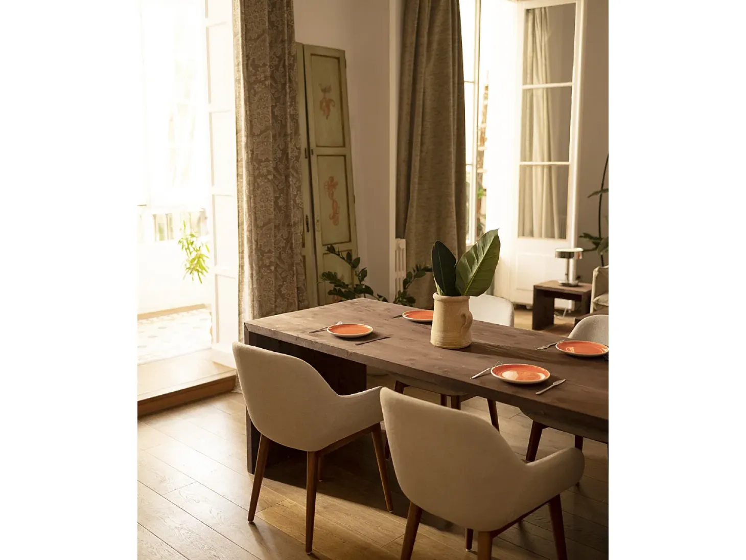 Mesa de comedor rectangular de madera de abeto maciza Decowood en tono nogal de 200x75cm - TELVA - DECOWOOD