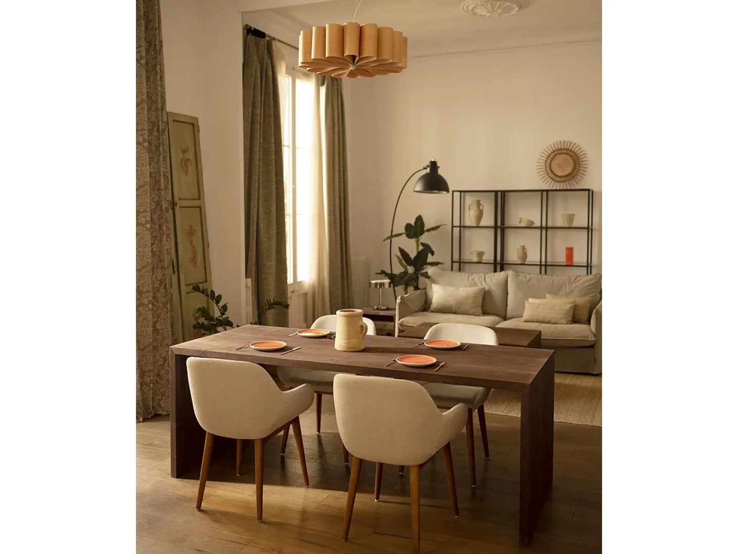 Mesa de comedor rectangular de madera de abeto maciza Decowood en tono nogal de 200x75cm - TELVA - DECOWOOD