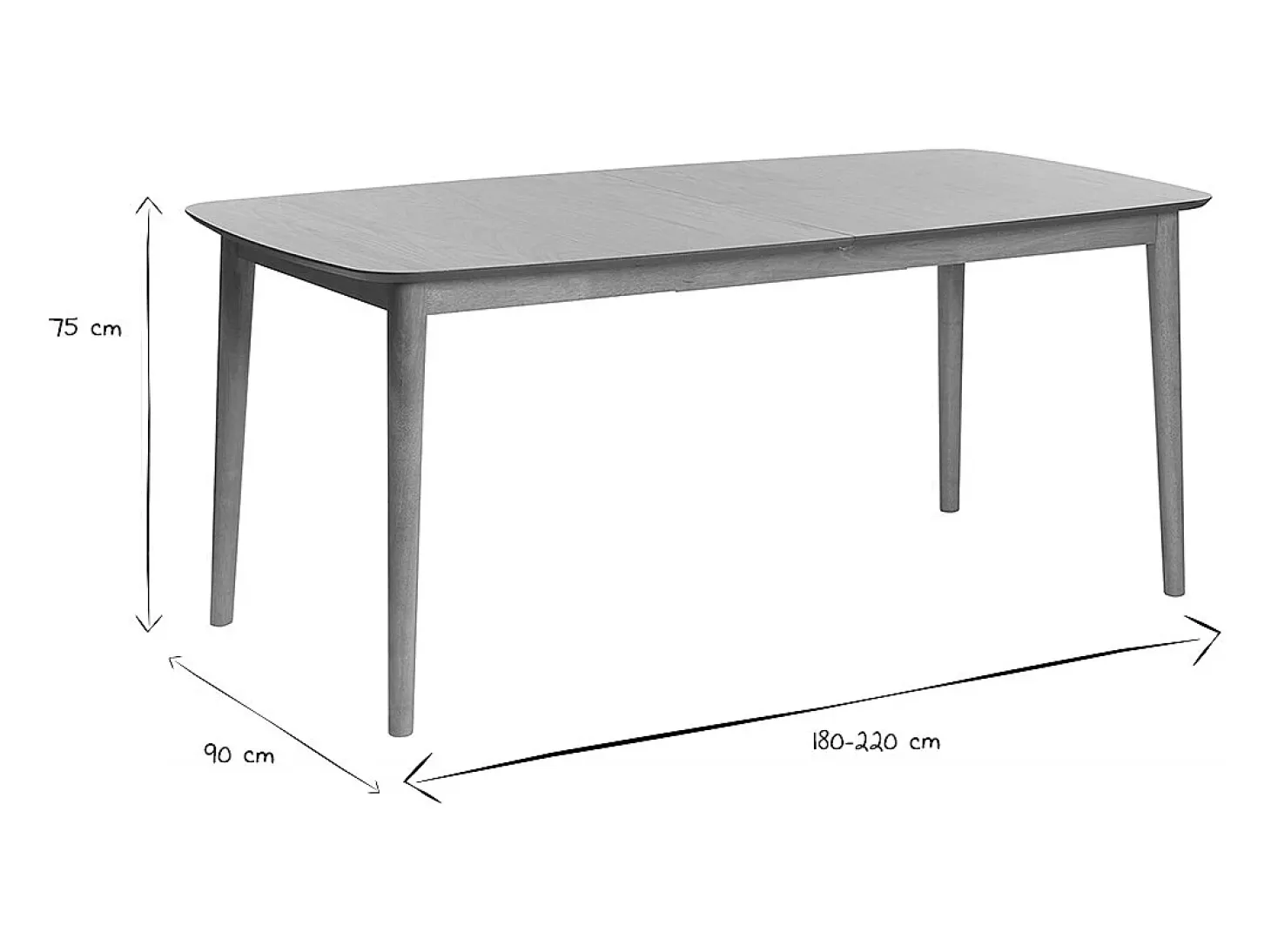 Mesa de comedor rectangular extensible de madera de roble claro 180-220 cm EGO