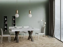 Mesa de comedor rectangular Tsara de fresno blanco con patas de metal gris oscuro 180 cm