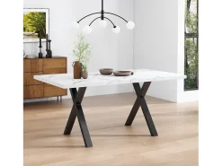 Mesa de comedor rectangular - patas en forma de X de hierro forjado - Blanco