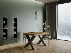 Mesa de comedor rectangular Tsara 130 cm de madera clara con patas de metal gris oscuro