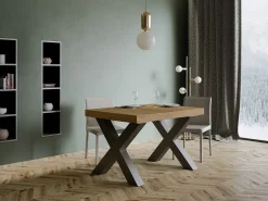 Mesa de comedor rectangular Tsara 130 cm de madera clara con patas de metal gris oscuro