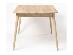 Mesa de comedor rectangular Kundy de roble macizo blanqueado 160 cm