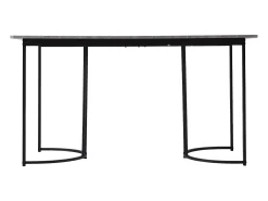 Mesa de comedor rectangular de 140x80x75cm con tablero chapado efecto mármol gris y patas de metal negro.