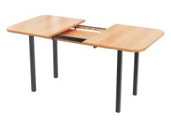 Mesa de comedor rectangular extensible para 4-6 personas en MDF, tablero acabado veta madera natural clara y patas de metal negro - 120/160x80x75cm