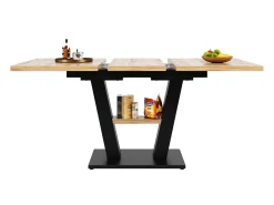 Mesa de comedor rectangular extensible para 4-6 personas, tablero de chapa de madera veta natural clara con patas negras en forma de X - 118/157x70x75cm