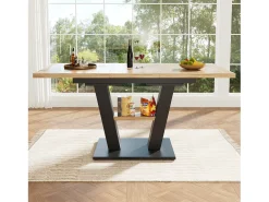 Mesa de comedor rectangular extensible para 4-6 personas, tablero de chapa de madera veta natural clara con patas negras en forma de X - 118/157x70x75cm