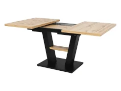 Mesa de comedor rectangular extensible para 4-6 personas, tablero de chapa de madera veta natural clara con patas negras en forma de X - 118/157x70x75cm