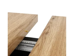 Mesa de comedor rectangular extensible para 4-6 personas, tablero de chapa de madera veta natural clara con patas negras en forma de X - 118/157x70x75cm