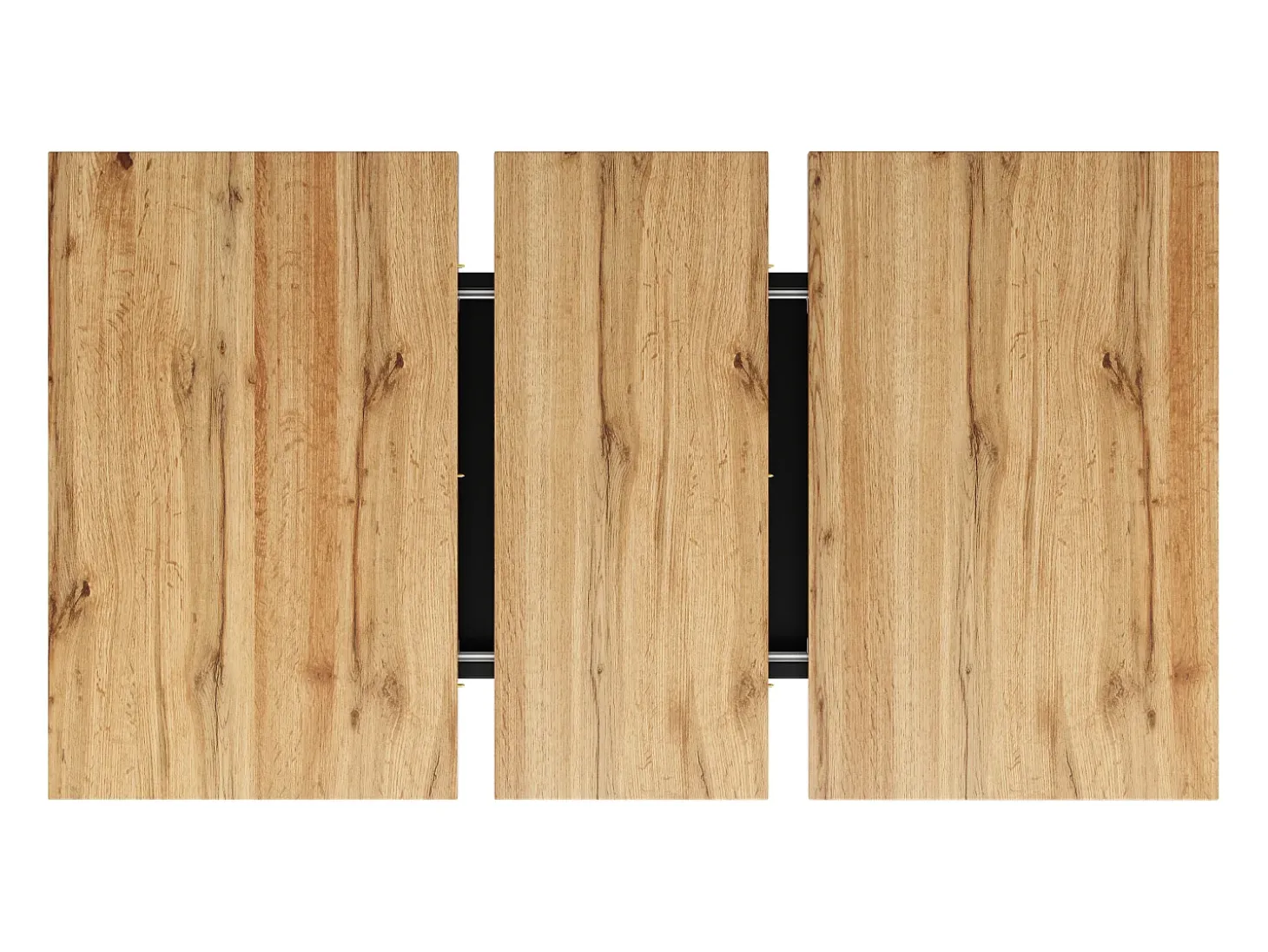 Mesa de comedor rectangular extensible para 4-6 personas, tablero de chapa de madera veta natural clara con patas negras en forma de X - 118/157x70x75cm