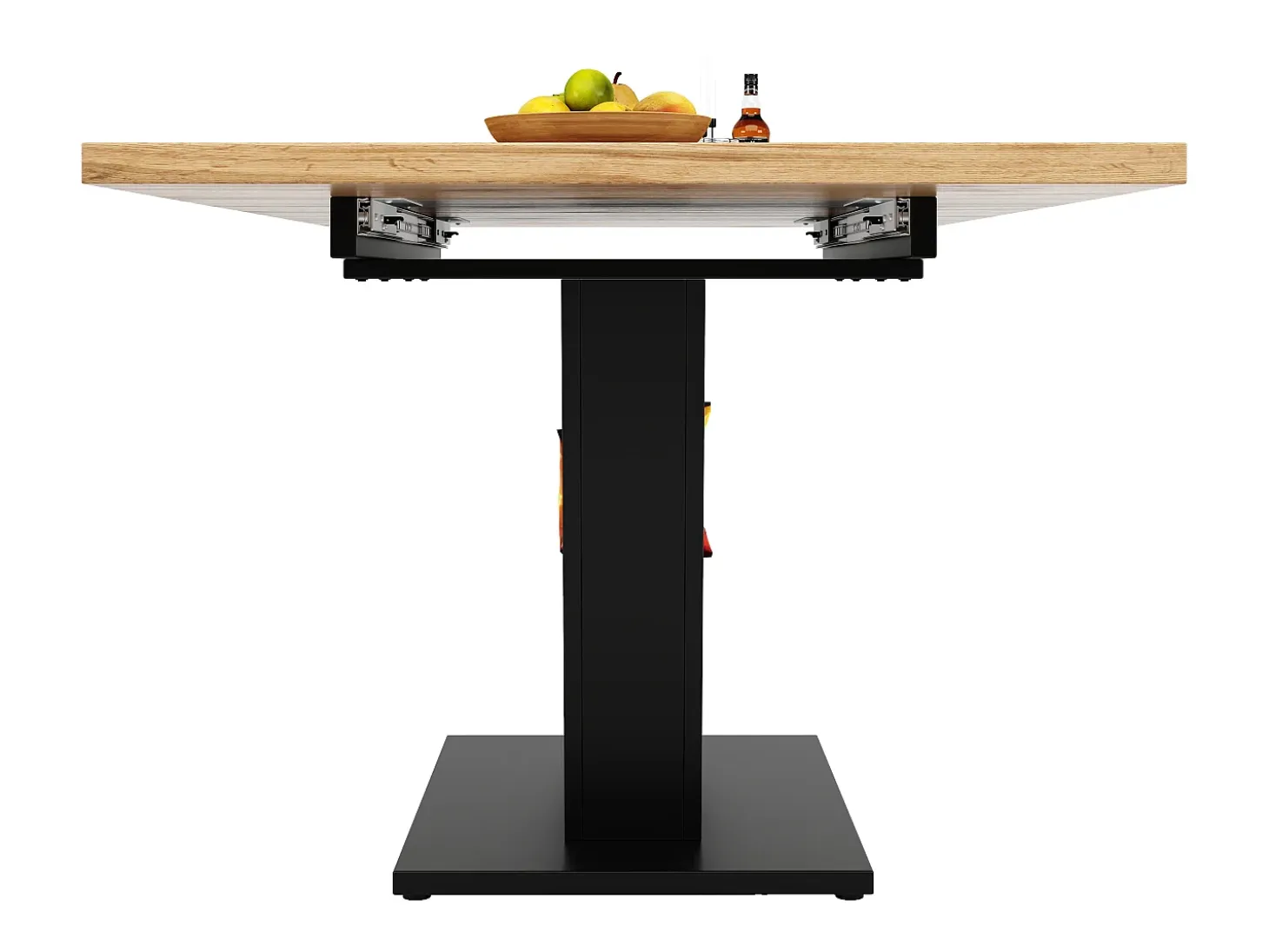 Mesa de comedor rectangular extensible para 4-6 personas, tablero de chapa de madera veta natural clara con patas negras en forma de X - 118/157x70x75cm