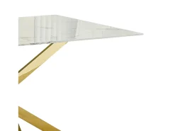 Mesa de comedor rectangular de vidrio templado - Efecto mármol blanco y metal dorado – 6 personas – CHIARA