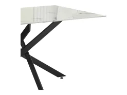 Mesa de comedor rectangular de vidrio templado - Efecto mármol blanco y metal negro – 8 personas – CHIARA