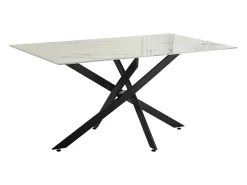 Mesa de comedor rectangular de vidrio templado - Efecto mármol blanco y metal negro – 8 personas – CHIARA