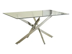Mesa de comedor rectangular de vidrio templado transparente y metal cromado – 6 personas – CHIARA