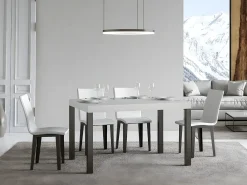 Mesa de comedor rectangular Evy 130 cm de fresno blanco y metal antracita