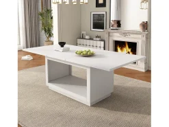 Mesa de comedor rectangular blanco - Mesa de comedor con almacenaje - tablero extensible - para comedor y salón